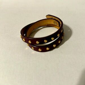 J Crew genuine leather burgundy with goldtone stud wrap bracelet